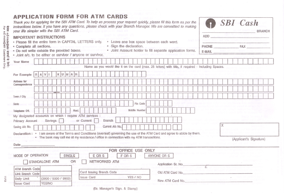 Sbi Debit Card Application Form Pdf 2955