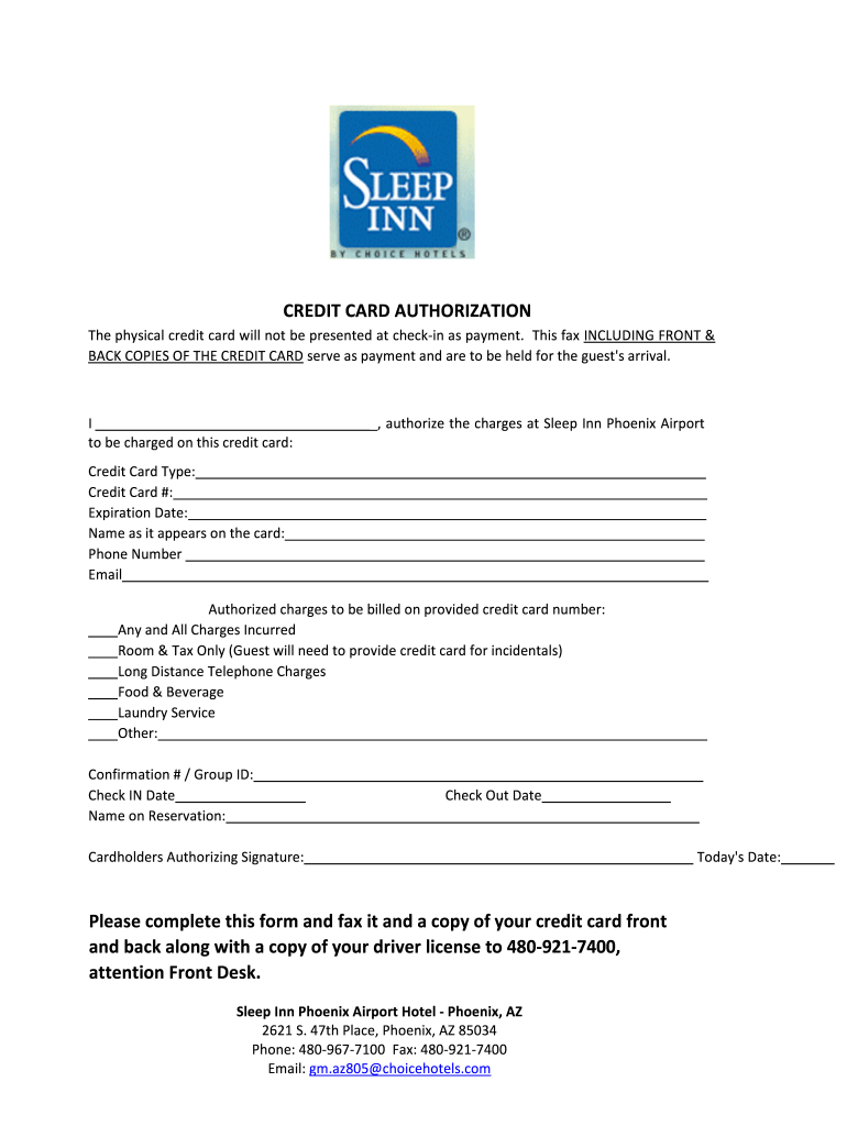 Candlewood Suites Credit Card Authorization Form Fill Out And Sign