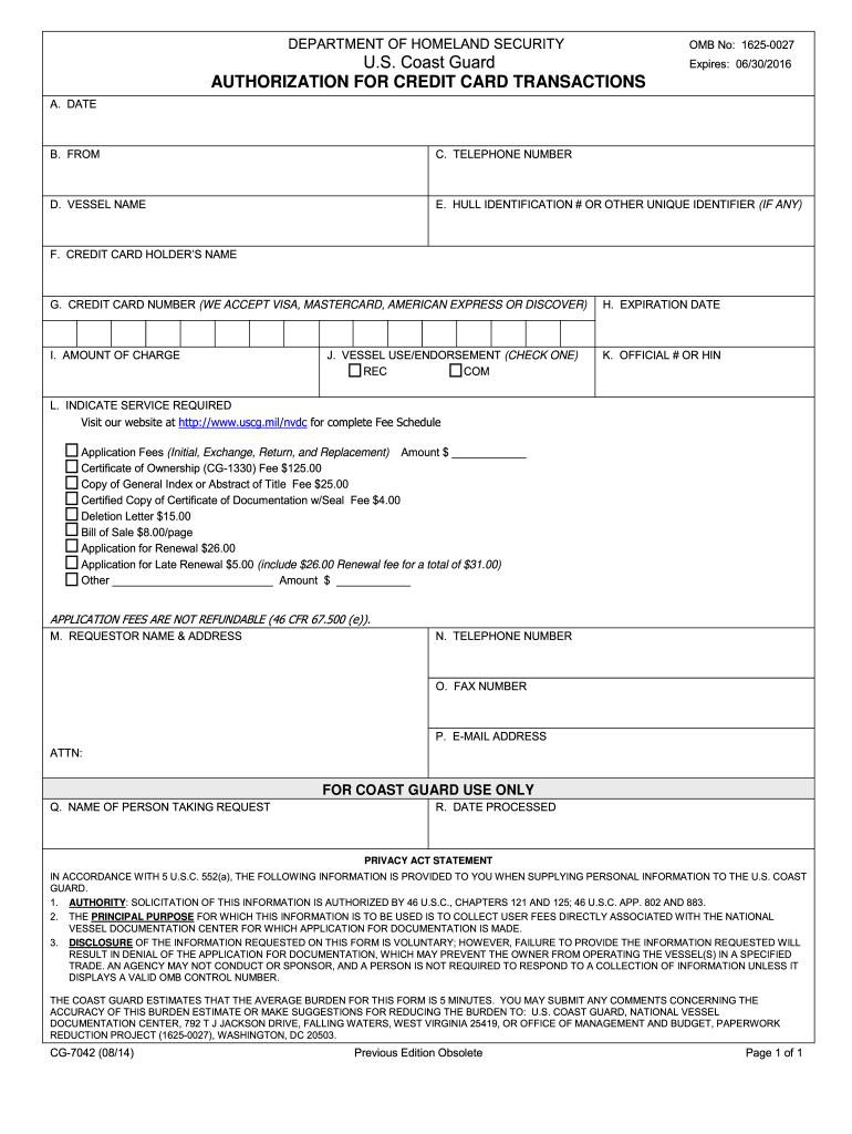 CG 7042 Credit Card Form Fill Out And Sign Printable PDF Template