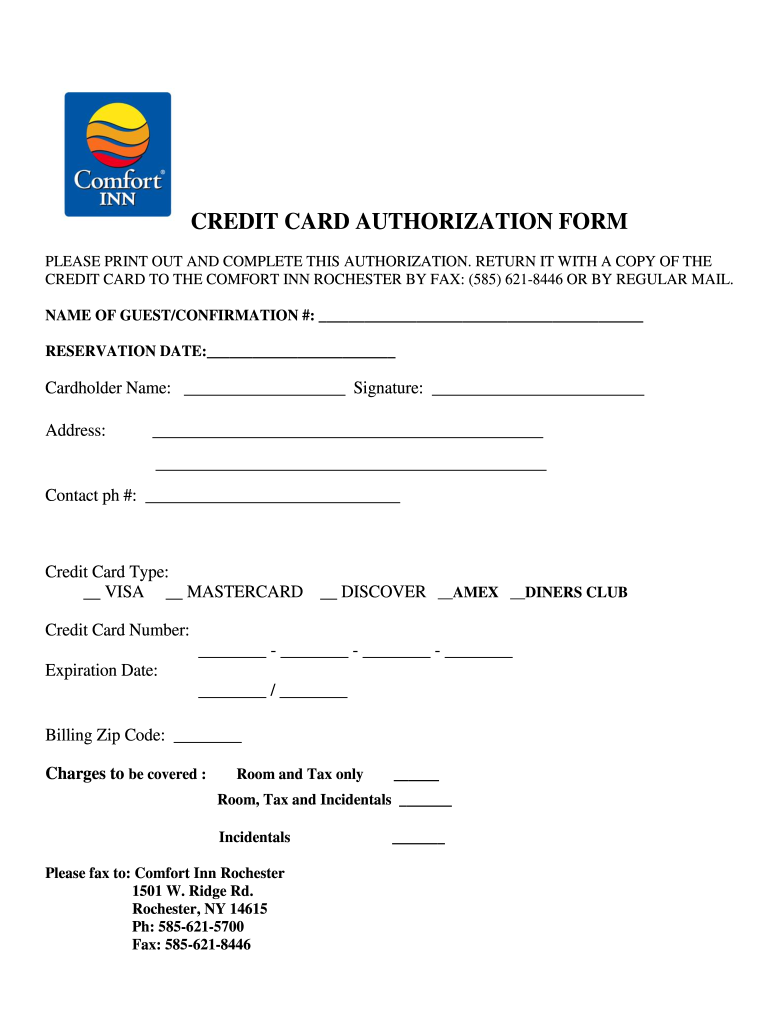 Comfort Inn Rochester Credit Card Authorization Fill And Sign 