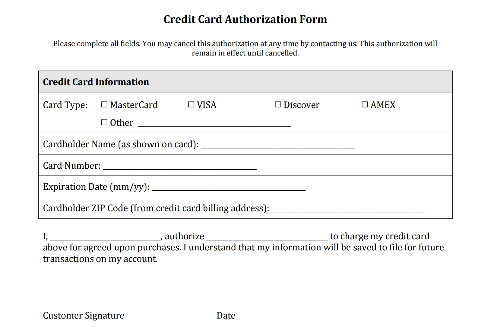 Credit Card Authorization Form Template Word Sample Design Templates