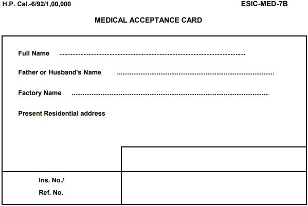 Download ESIC Form 7B In Word PDF Formats Medical Acceptance Card