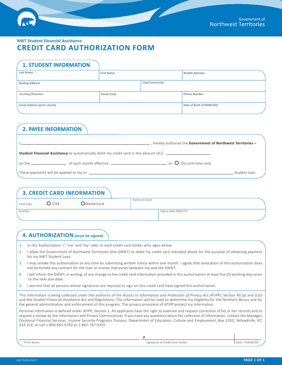 Form NWT9006 Download Fillable PDF Or Fill Online Credit Card