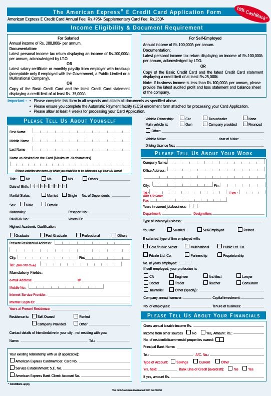 Free Credit Card Application Forms PDF Template Form Download