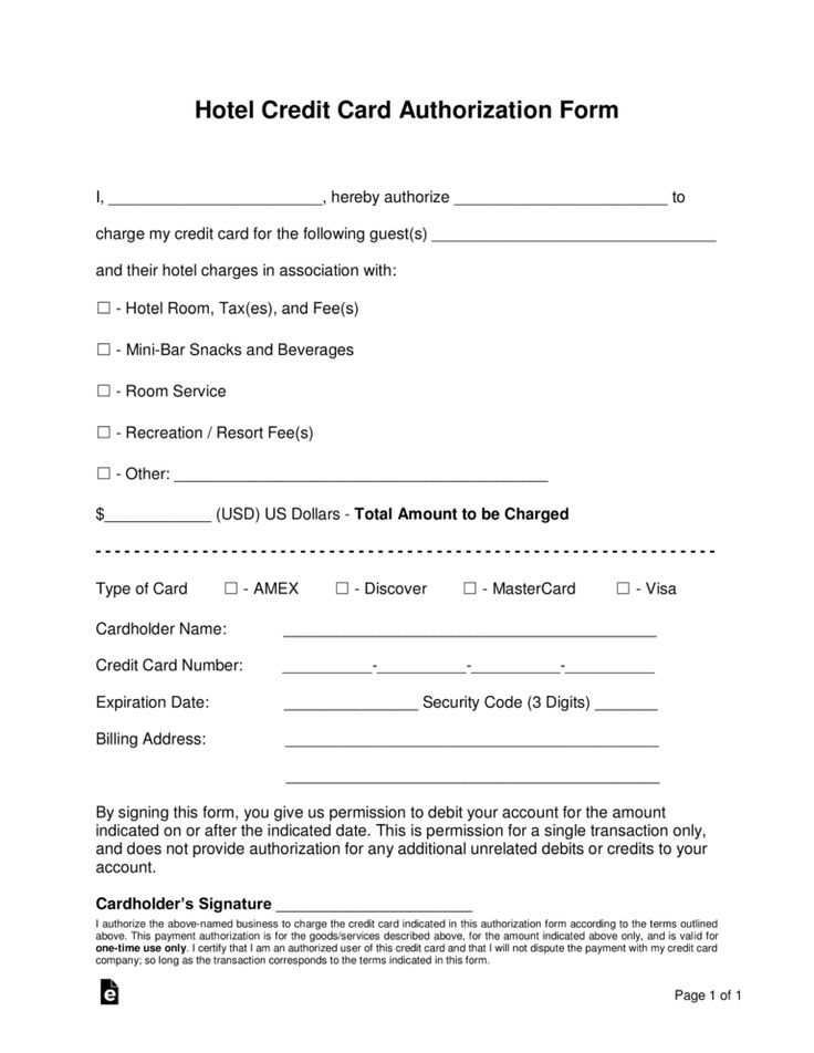 Free Hotel Credit Card Authorization Forms Word Pdf For Hotel