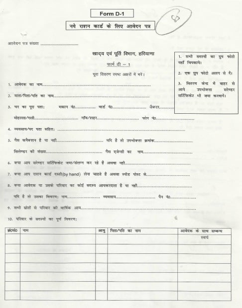 Haryana Ration Card Apply Form APL BPL PDF Download In Hindi