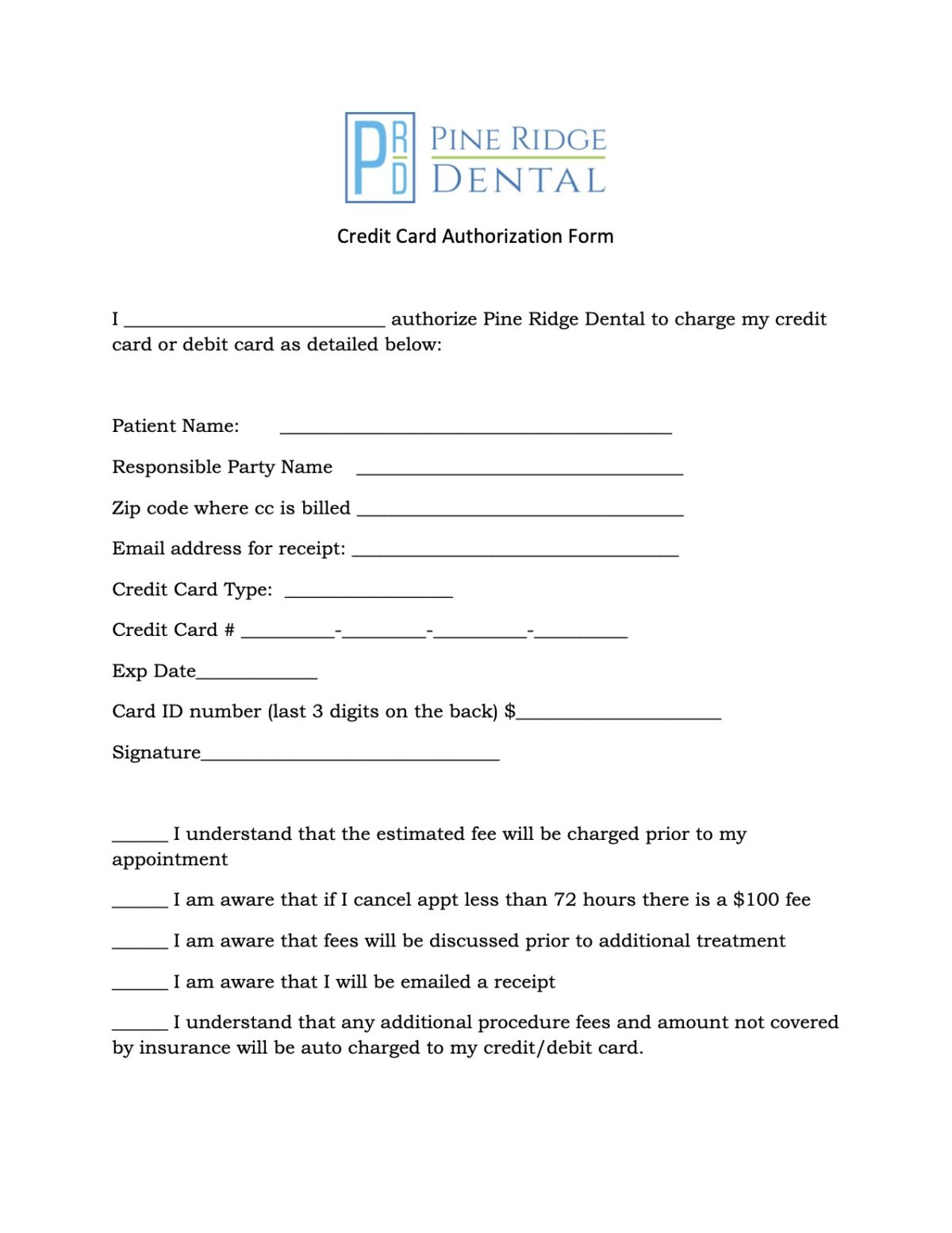 Patient Forms Pine Ridge Dental Zimmerman MN
