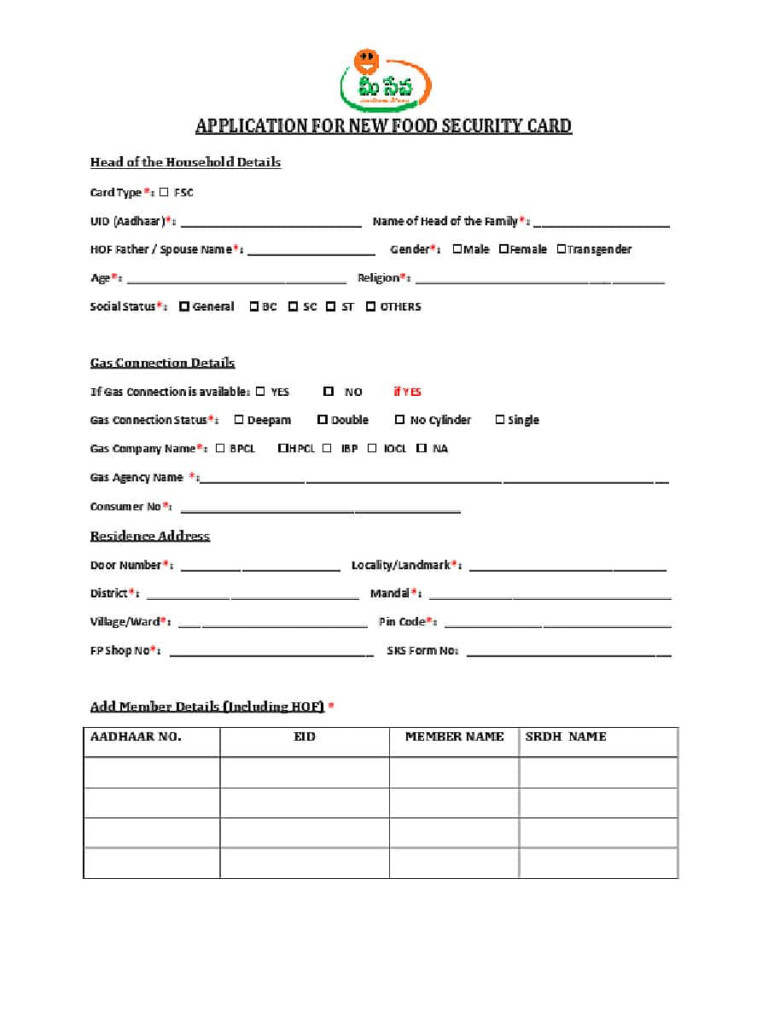  PDF Telangana Ration Card Application Form PDF Download In English 