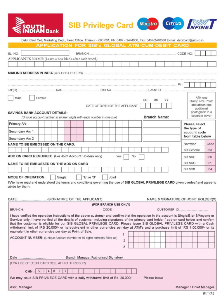 South Indian Bank Credit Card Application Form 2020 2021 Student Forum