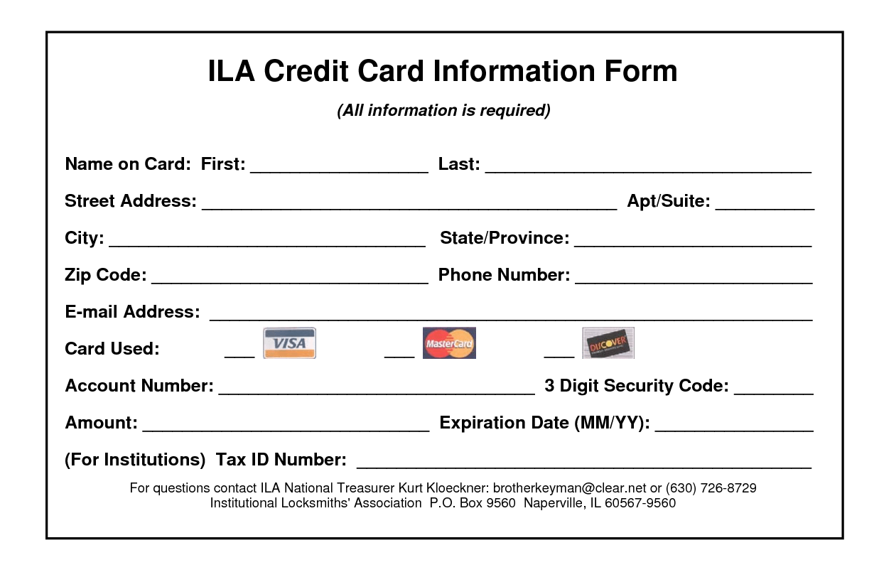 Authorization For Credit Card Use Free Forms Download