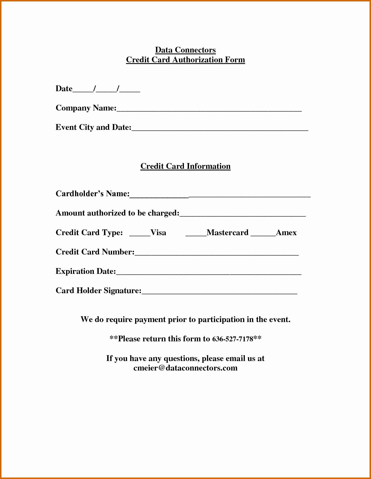Credit Card Authorization Form Template Canada 2021