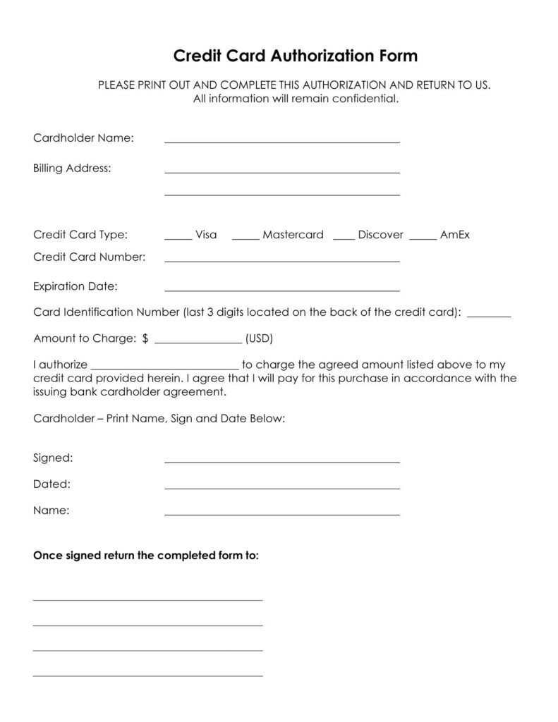 Credit Card Authorization Forms From Service Related Generic 