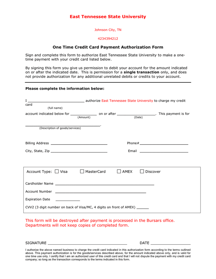 Credit Card Payment Authorization Template Download Free Documents 