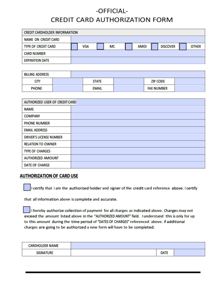 Download Sample Credit Card Authorization Form Template For Credit Card 