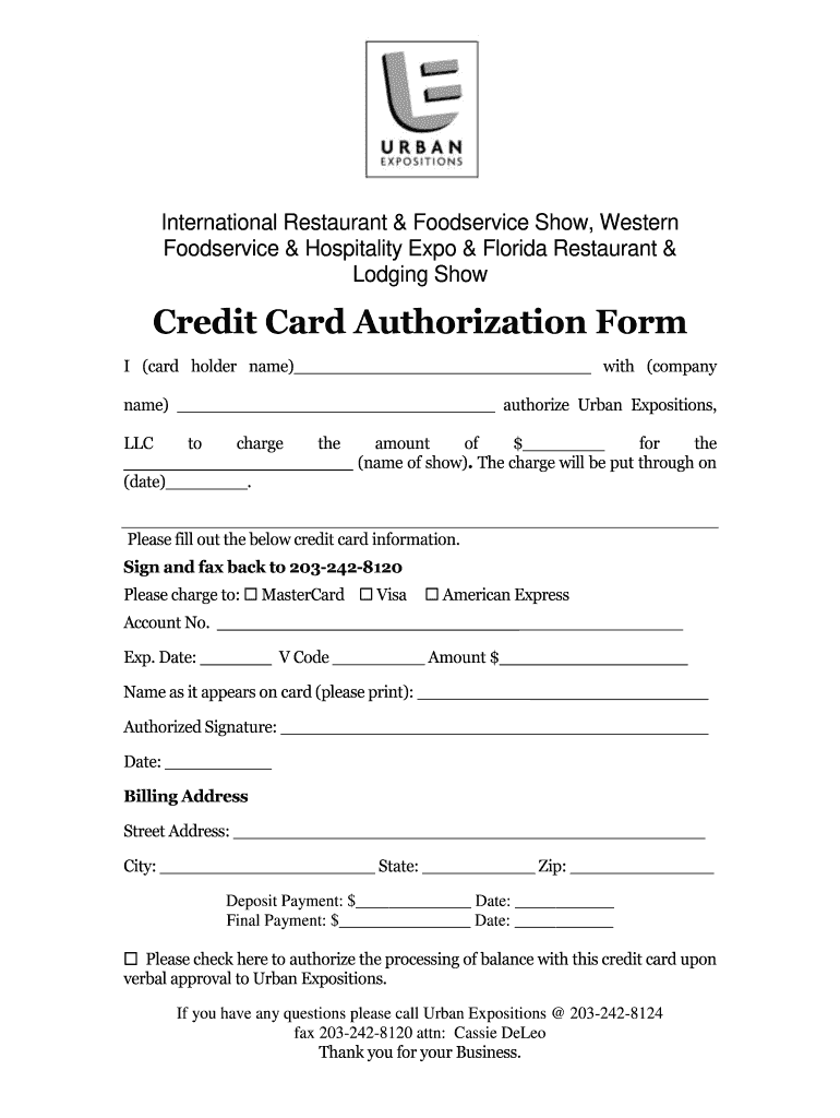 Fillable Online Credit Card Authorization Form International 