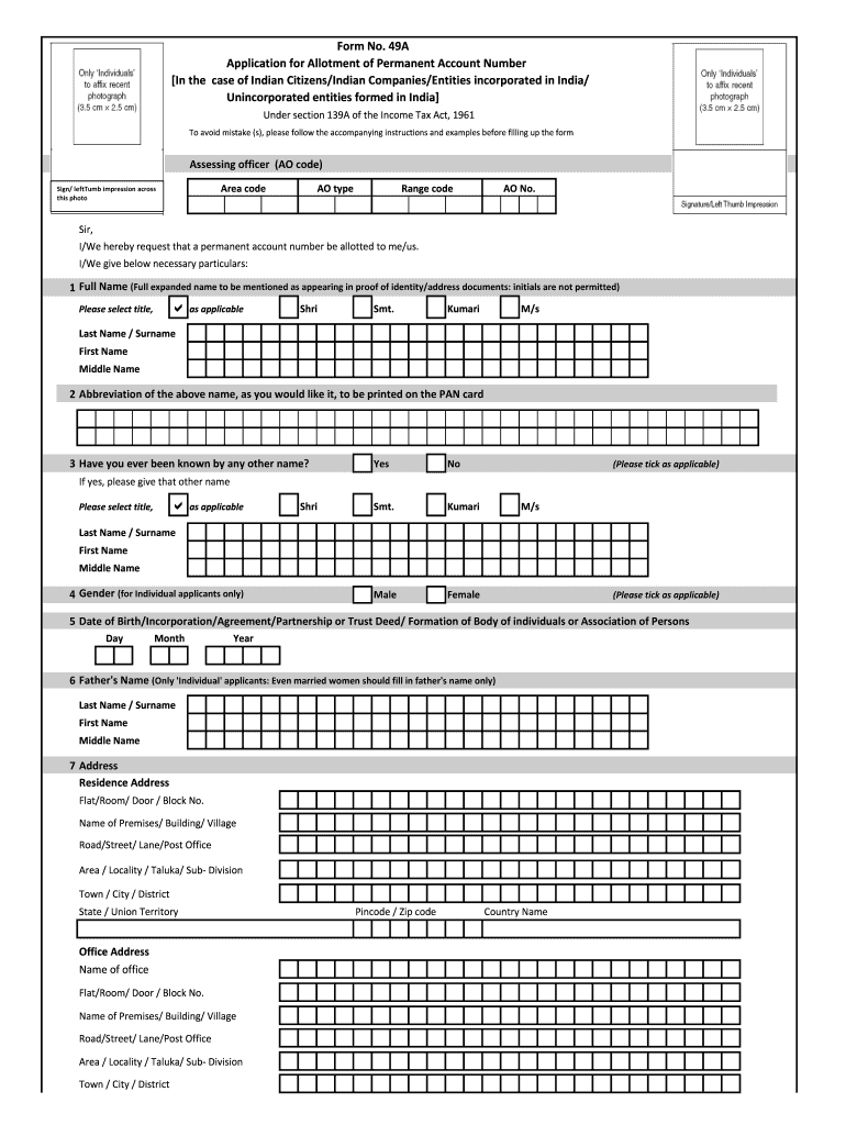 Form 49a For Pan Card Application Fill Online Printable Fillable