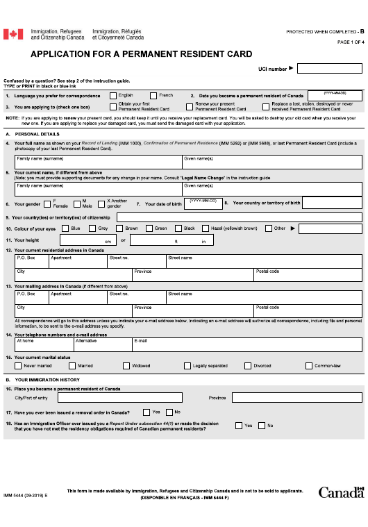 Form IMM5444 Download Fillable PDF Or Fill Online Application For A 