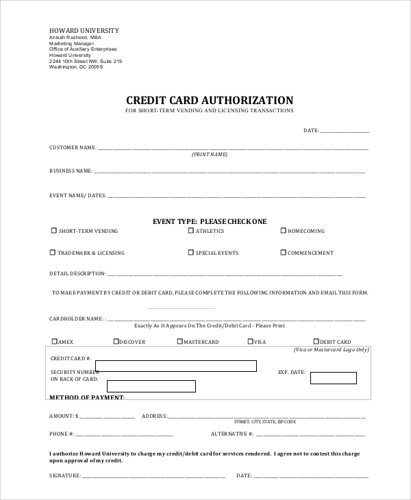 FREE 8 Credit Card Authorization Form Samples In PDF