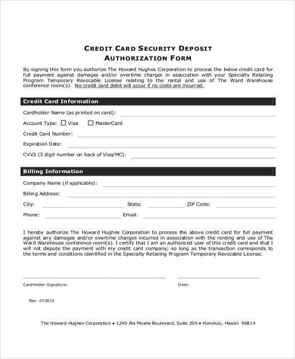 FREE 8 Sample Credit Card Authorization Forms In MS Word PDF