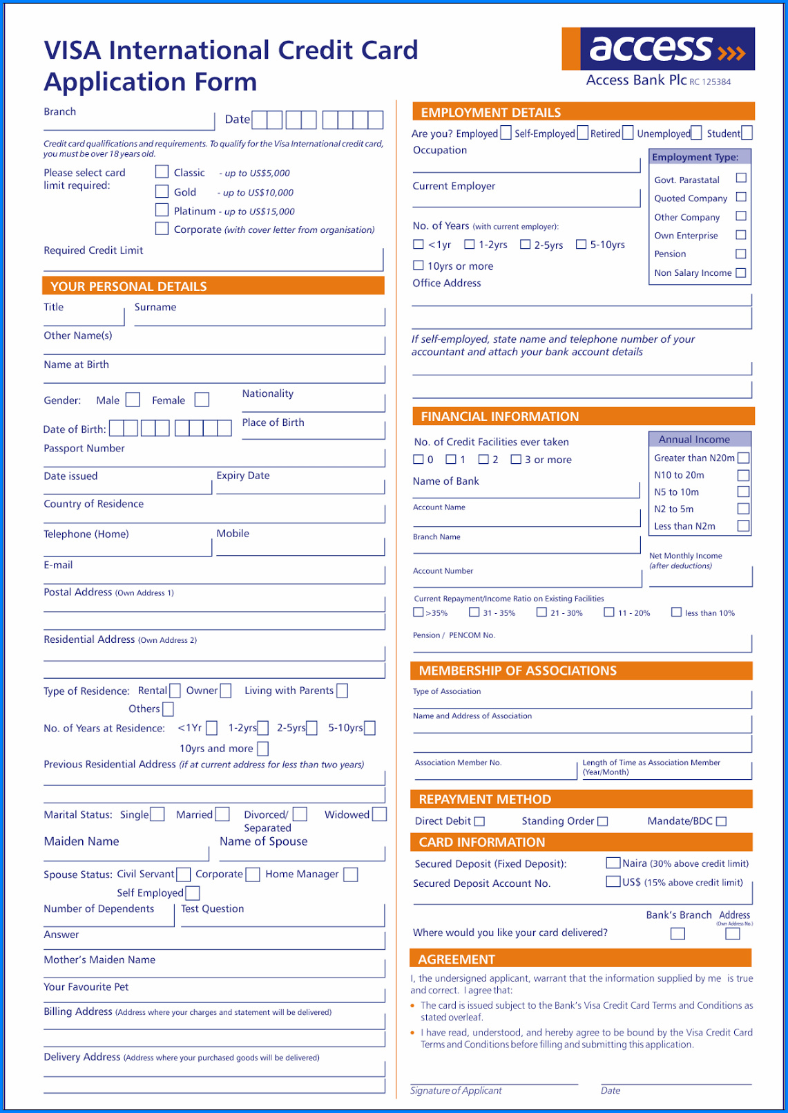 Free Printable Credit Card Application Form And How To Fill It