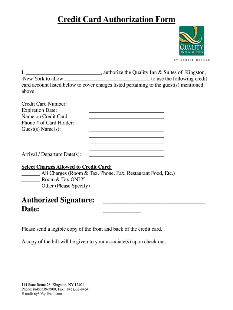 Inn Credit Card Authorization Form Fill Out And Sign Printable PDF