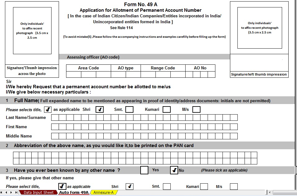 New Amended Automated Pan Card Application Form 49A Amended Format In 