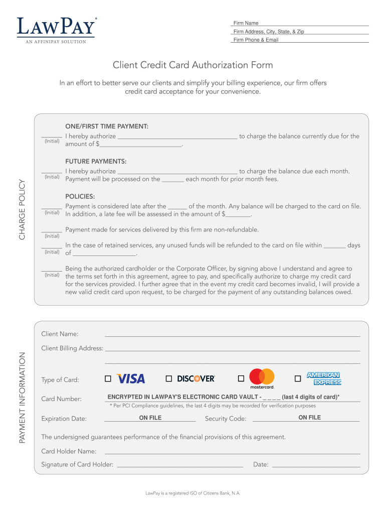 CA LawPay Client Credit Card Authorization Form Fill And Sign