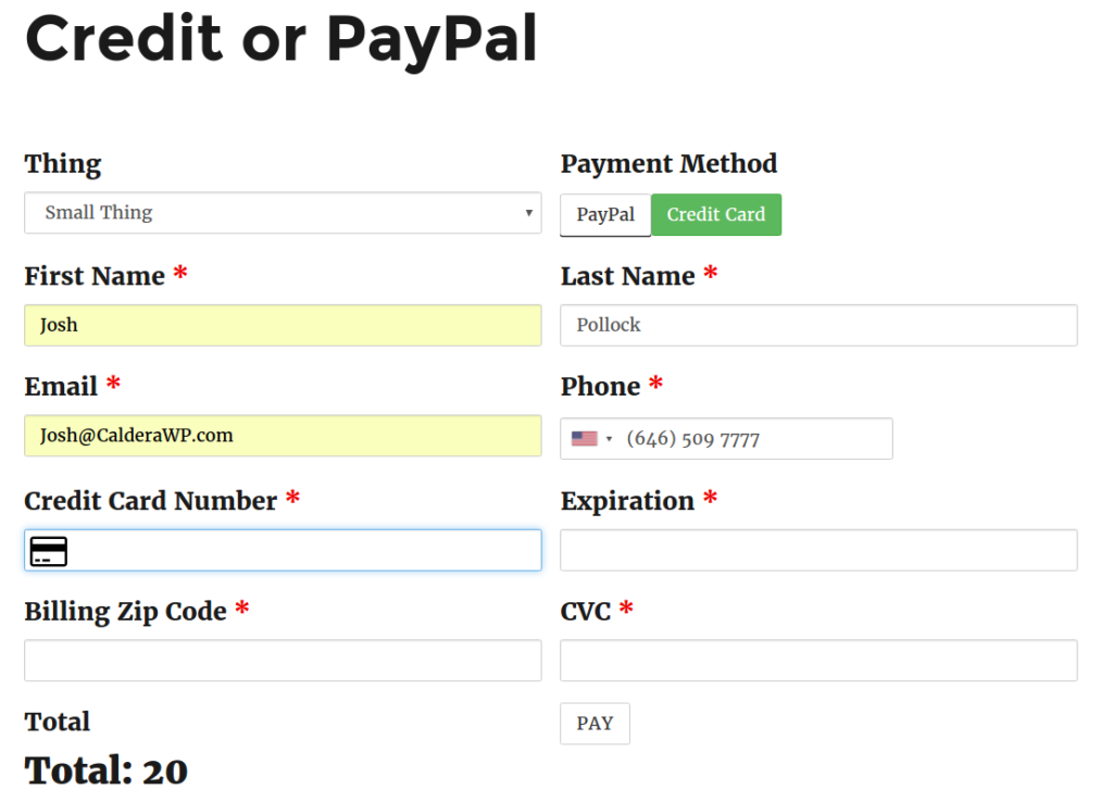 Caldera Forms Credit Card Fields WordPress Form Builder Caldera Forms