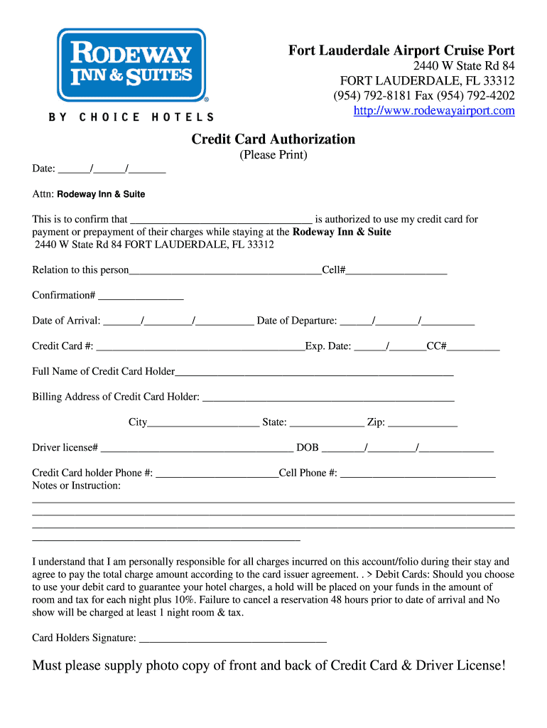 Choice Hotels Credit Card Authorization Form Fill Out Sign Online 