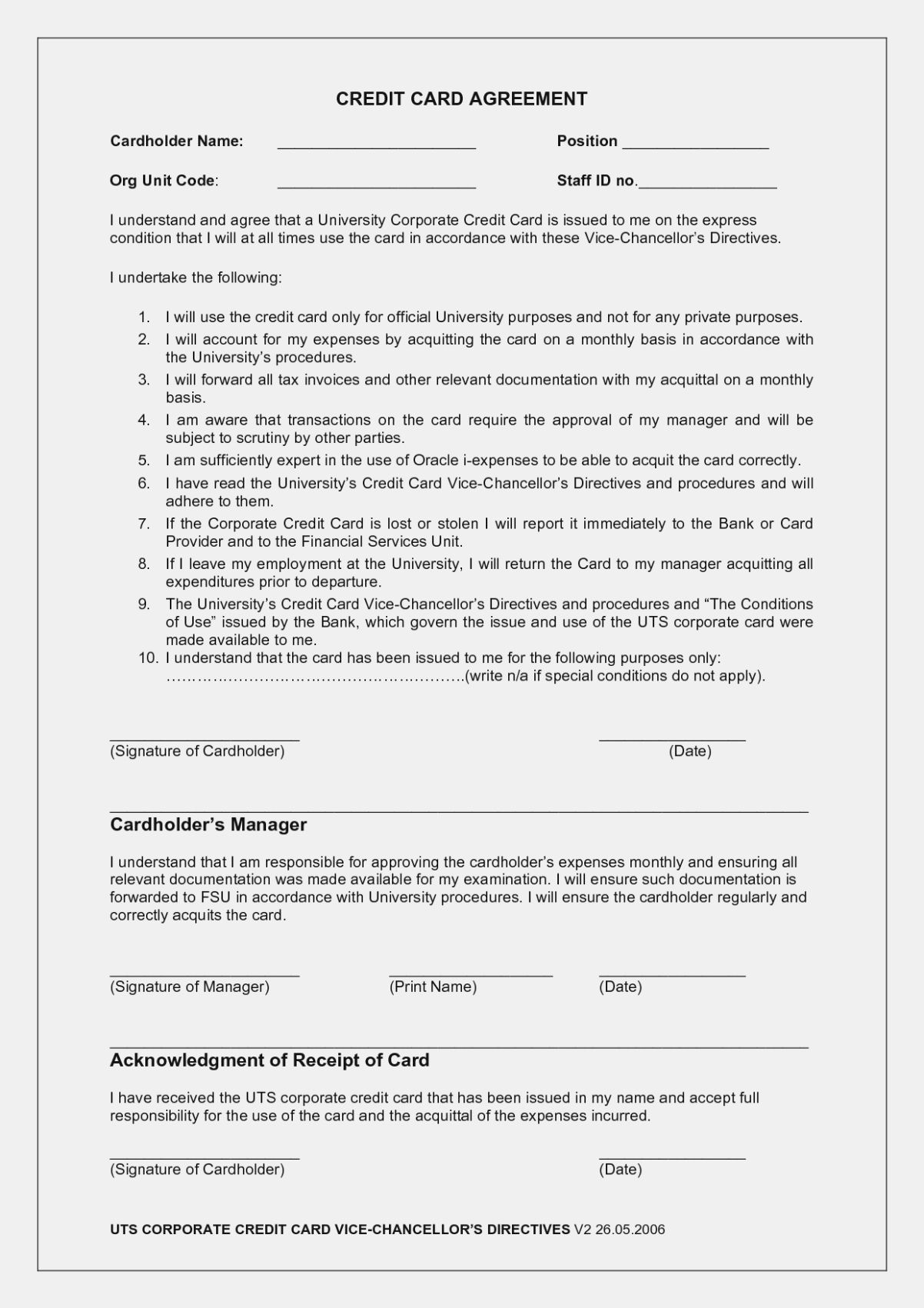 Corporate Credit Card Agreement Template