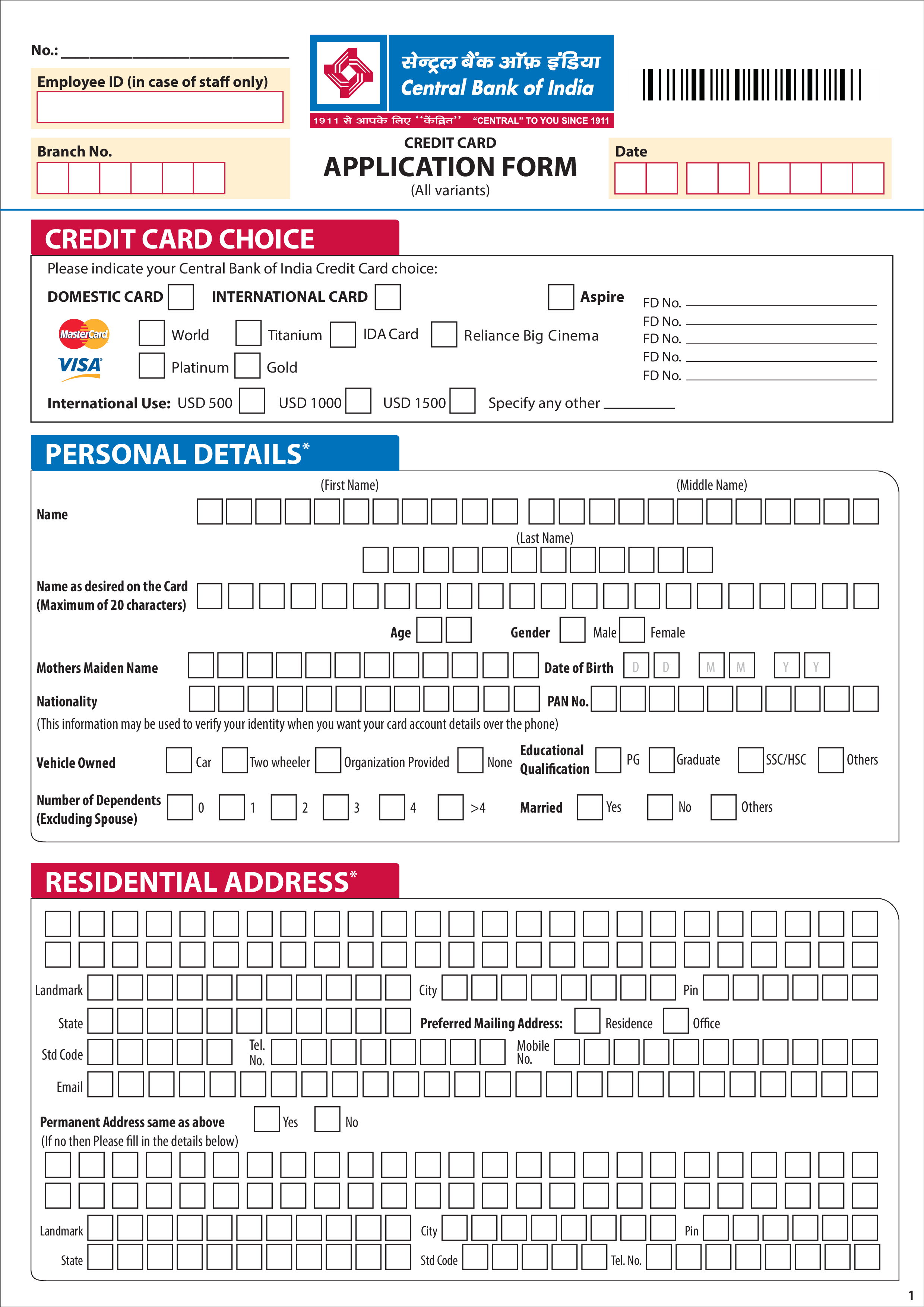Credit Card Application Form Allbusinesstemplates