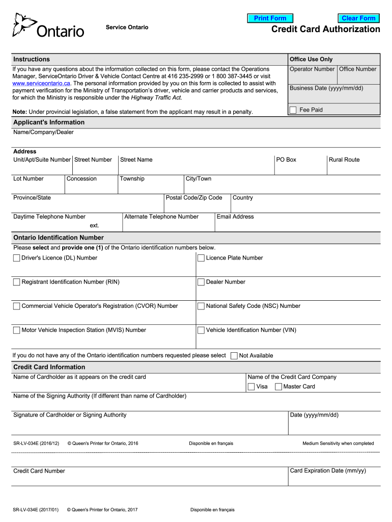 Credit Card Authorization Form Ontario 2020 Fill And Sign Printable