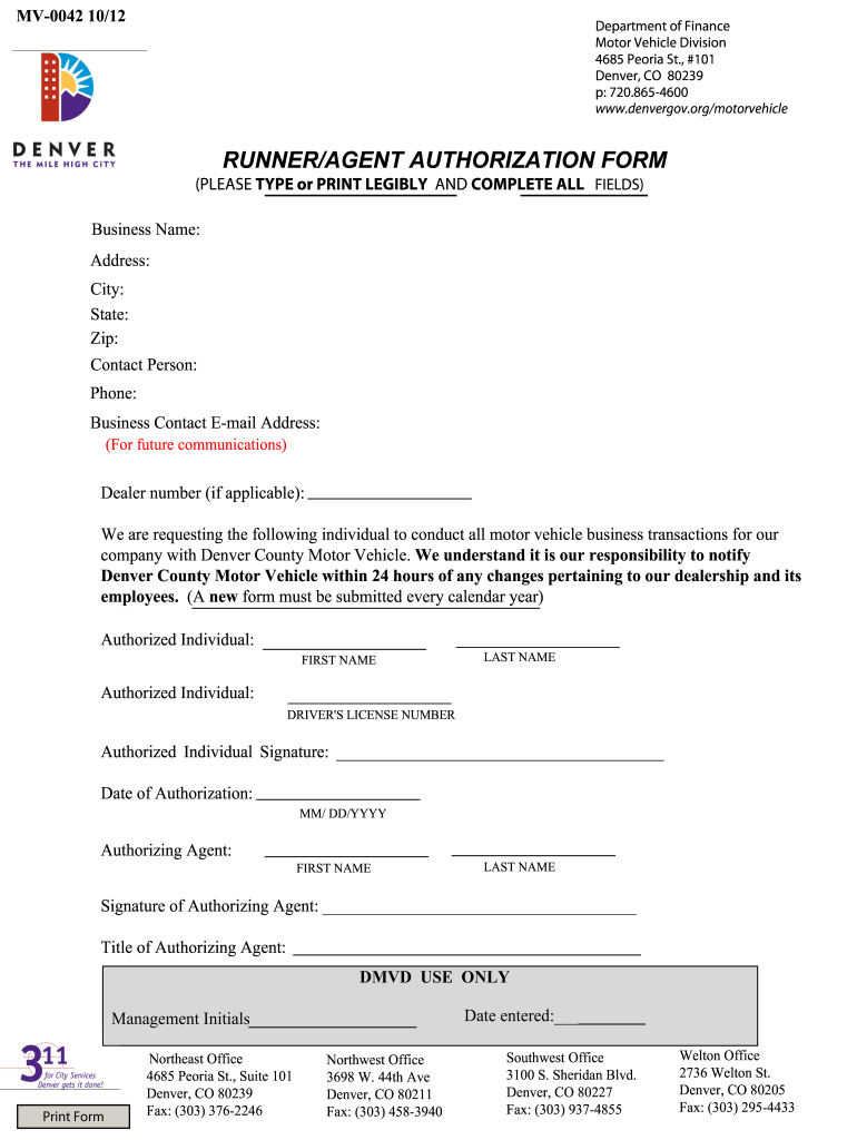 Denver Runner Agent Authorization Form Fill Out Sign Online DocHub