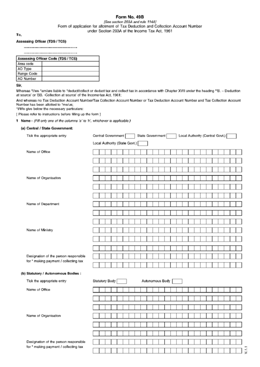 Form 49b Form Of Application For Allotment Of Tax Deduction And 