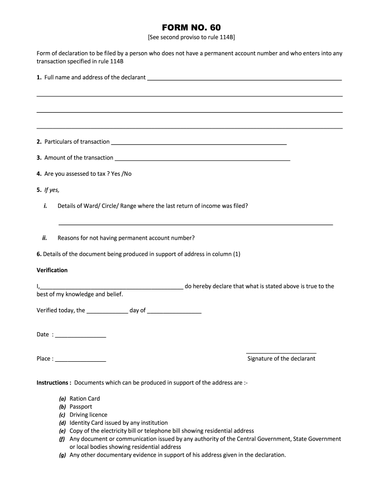 Form 60 Pan Card Fill Out And Sign Printable PDF Template SignNow
