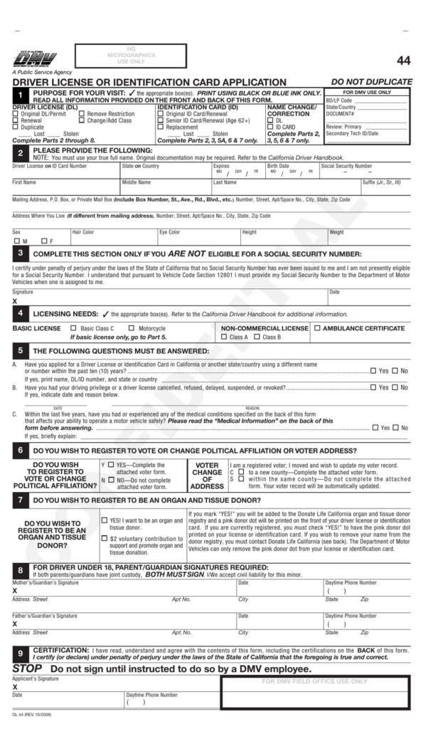 Form DL44 Download Printable PDF Or Fill Online Driver License Or 