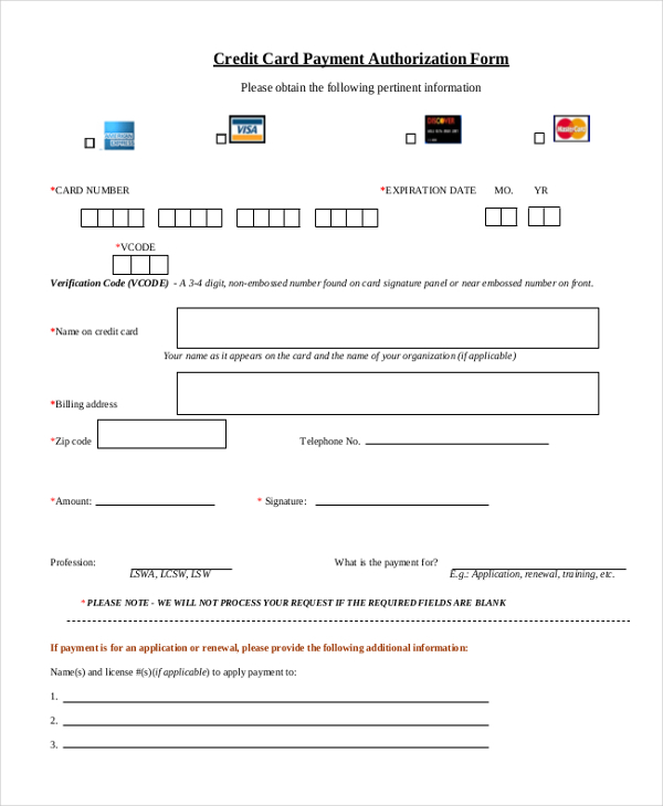 FREE 13 Sample Credit Card Authorization Forms In PDF MS Word Excel