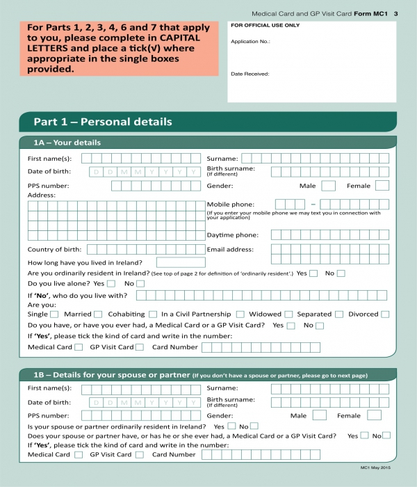 FREE 4 Medical Card Application Forms In PDF