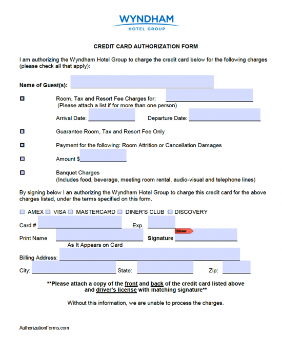 Free Wyndham Hotel Credit Card Authorization Form PDF Word