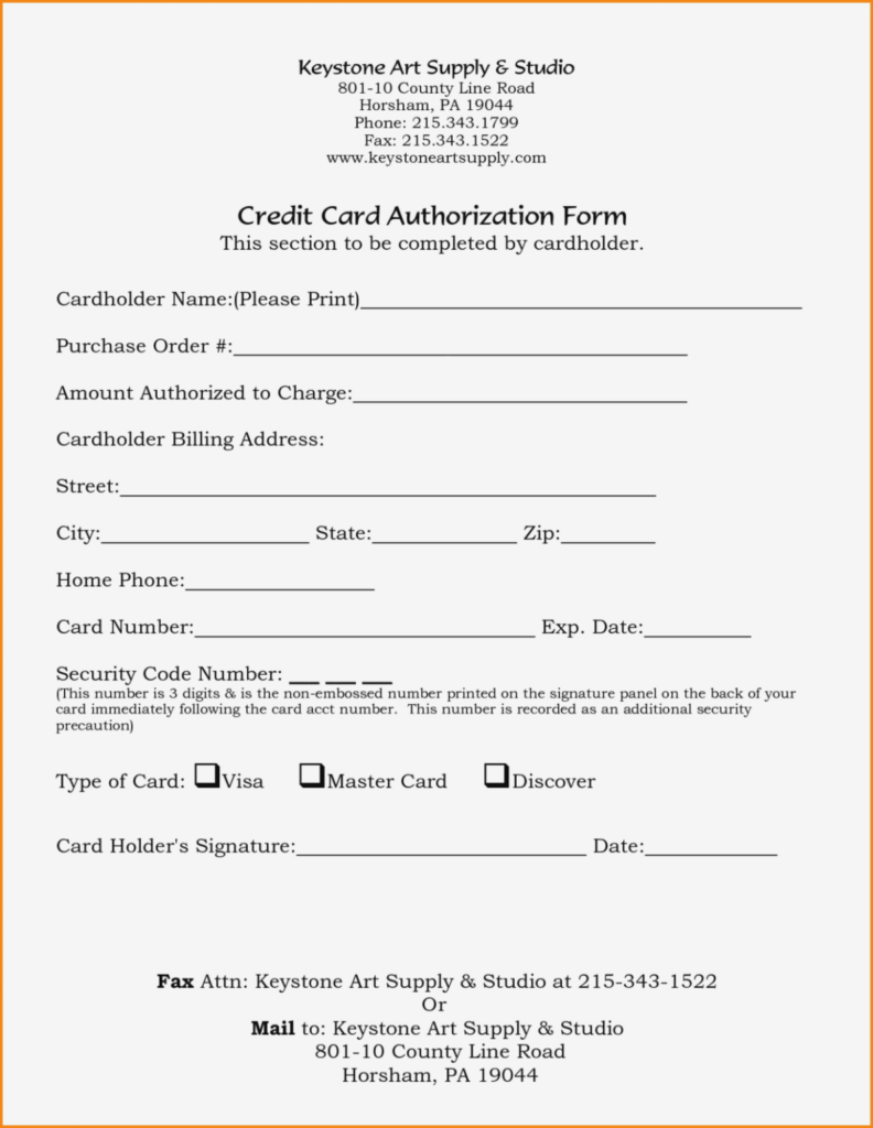 Hotel Credit Card Authorization Form Template Professional Template