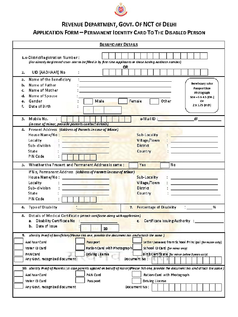 PDF Application Form Permanent Identity Card To Disabled Person PDF