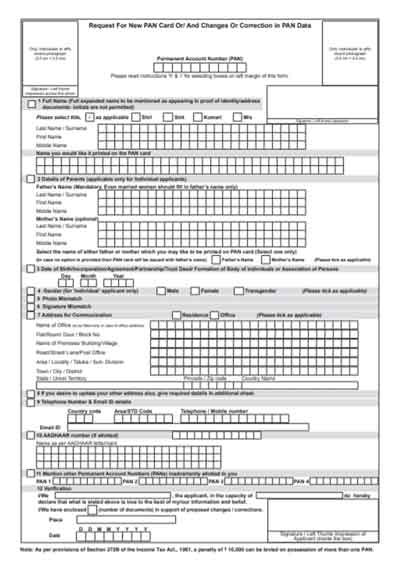 PDF Pan Card Correction Form Pdf