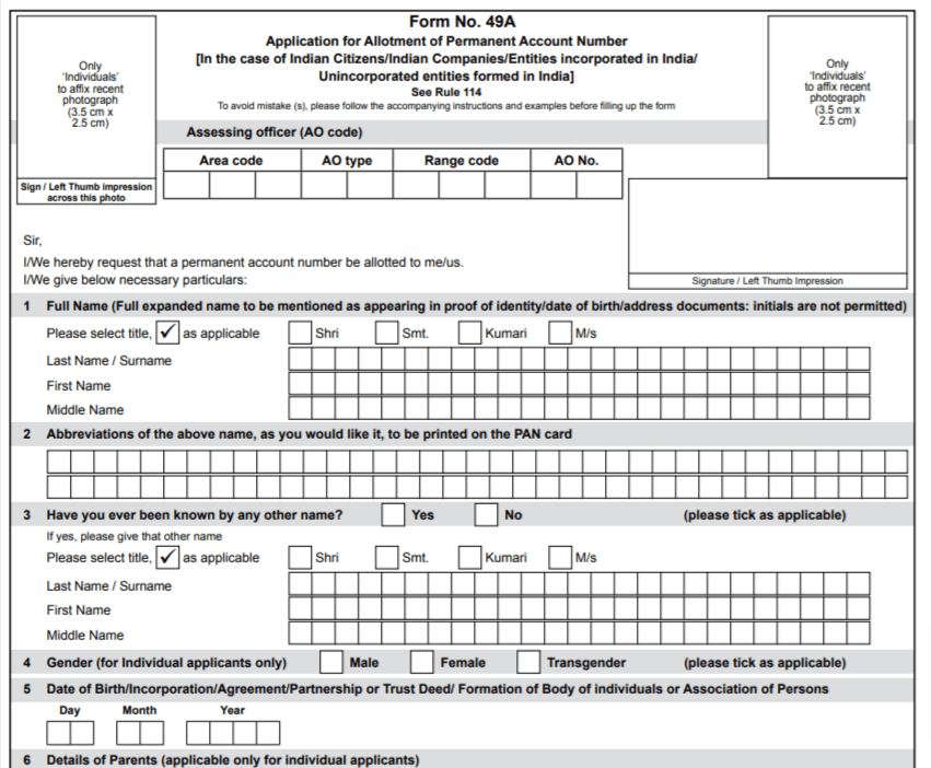  PDF Pan Card Form 49A DCSD IN