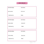 Printable Credit Card Information Sheet PDF Template Home Etsy