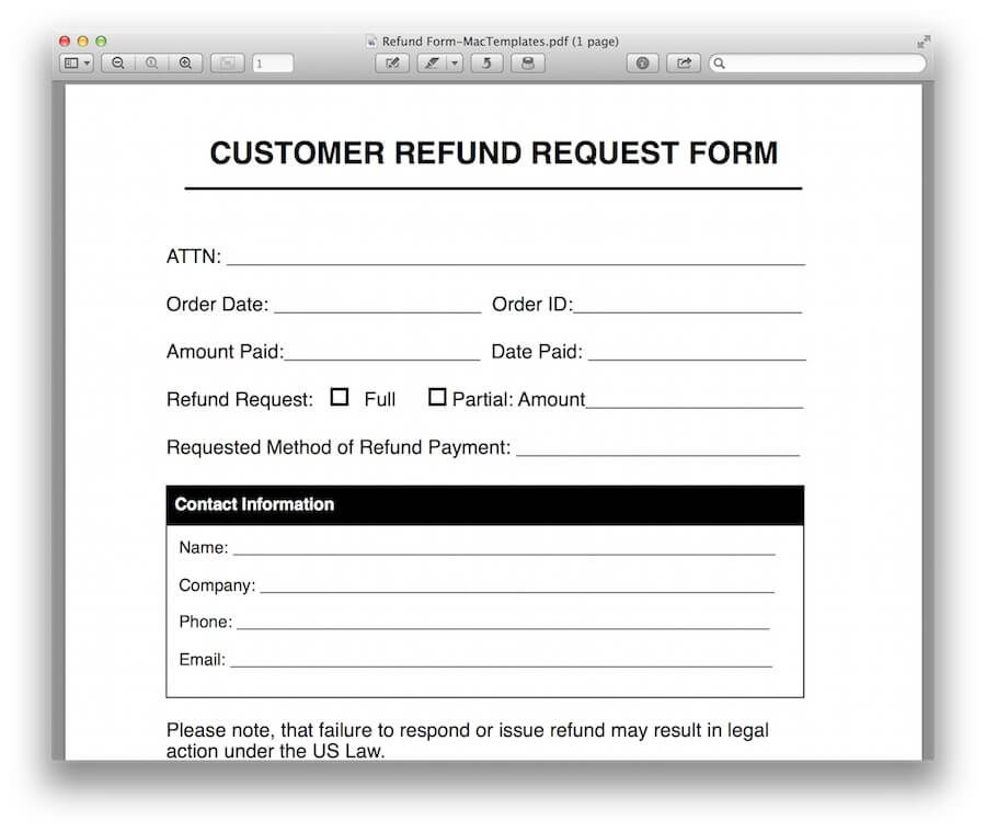 Refund form template 4 Templates Word Template Templates Printable Free